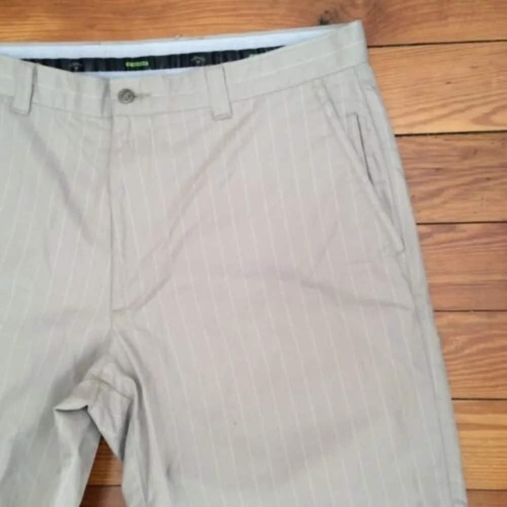 CALLAWAY MEN'S X SERIES SIZE 36 KHAKI STRIPED GOLF SHORTS FLAT FRONT 10